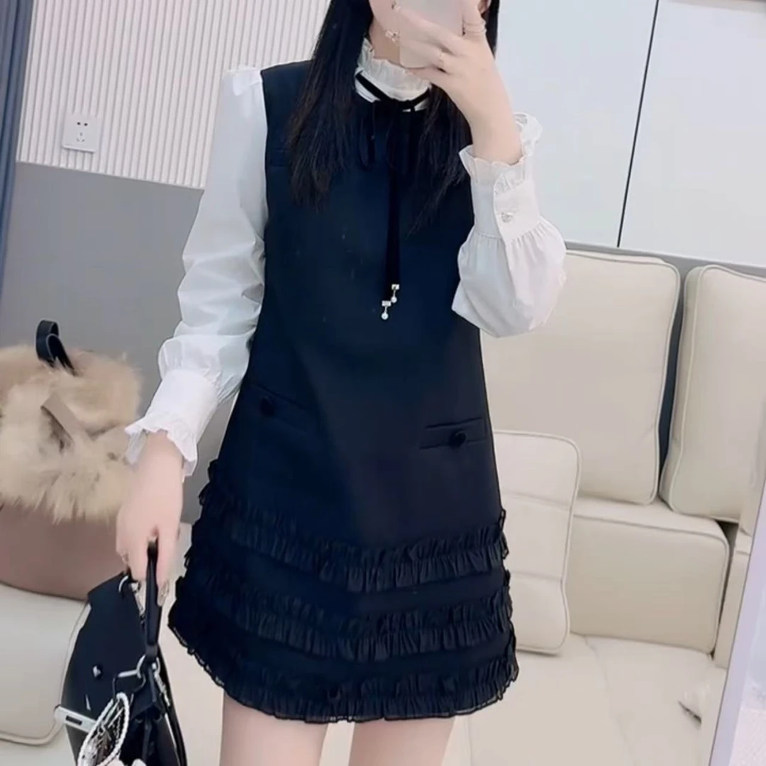 时尚气质拼接假两件连衣裙女装显瘦百搭中长款裙