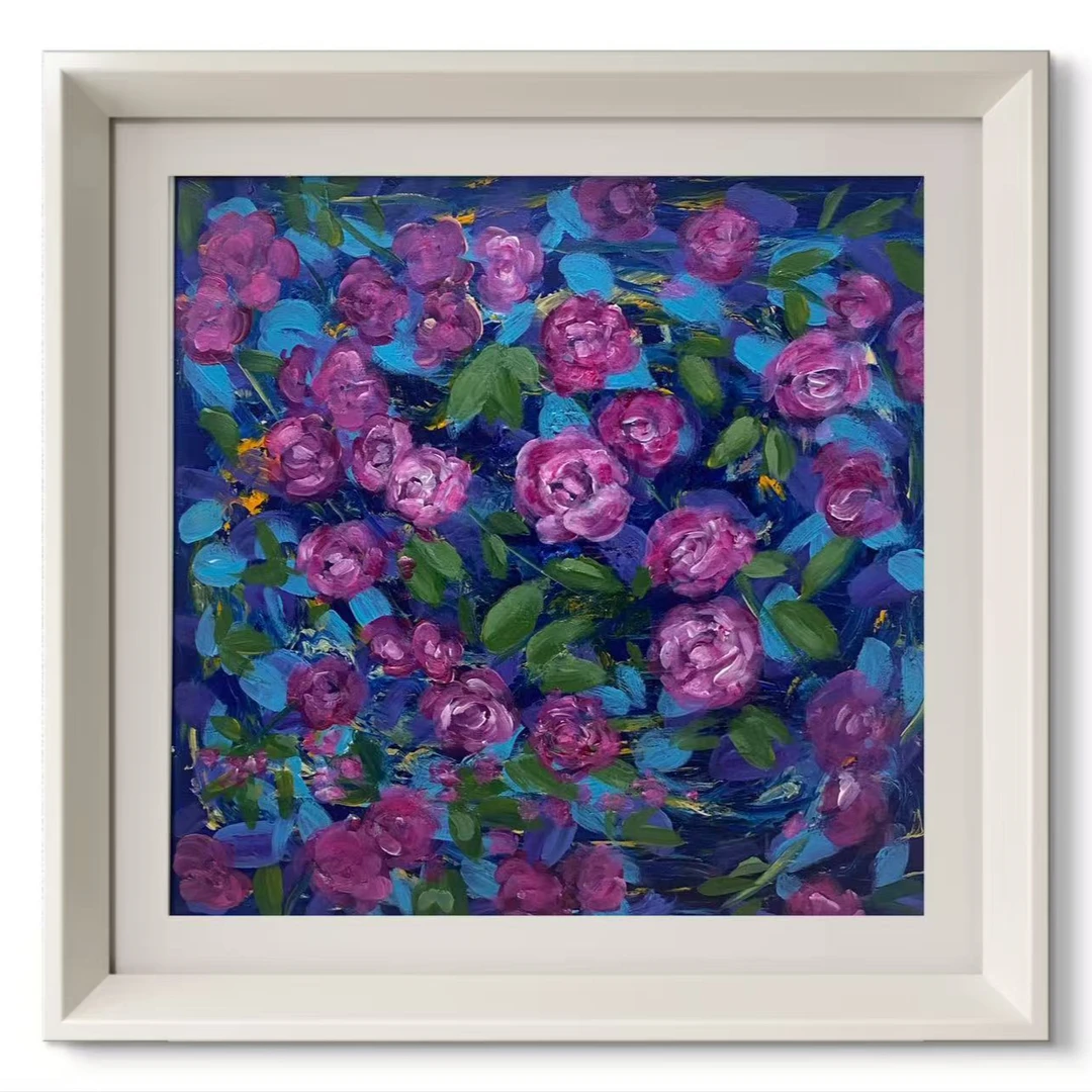 《幸福满满》手绘丙烯装饰画 环保画框内框60X60厘米 外框69X69厘米