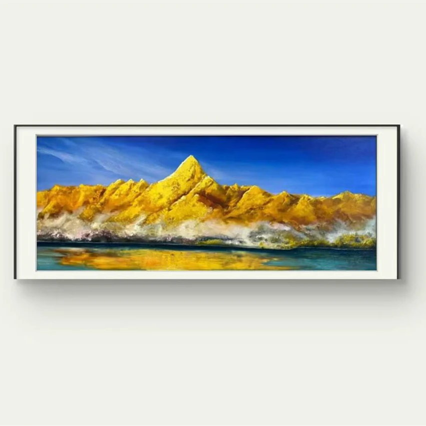 手绘油画《金山》有内外框  外观尺寸150X60厘米