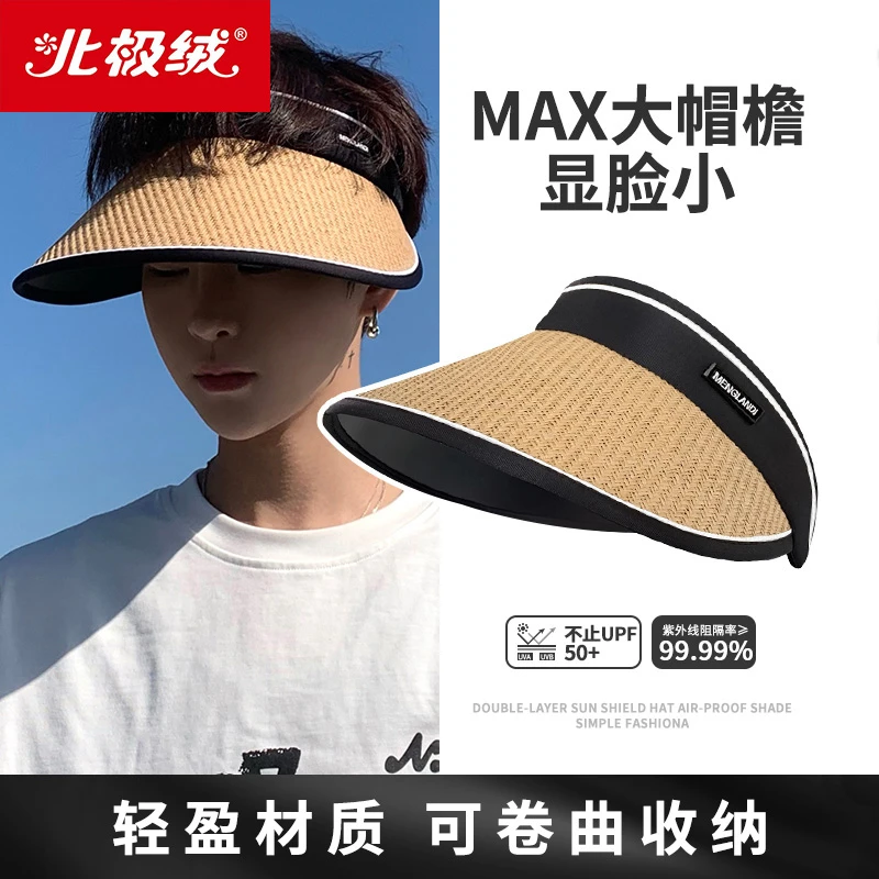 遮阳帽子男夏季空顶帽防晒帽男款大檐户外太阳帽男士遮脸草帽无顶
