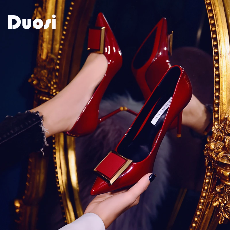 【DUOSI】8cm秋季婚鞋法式红色名媛小高跟鞋女细跟单鞋A278-16