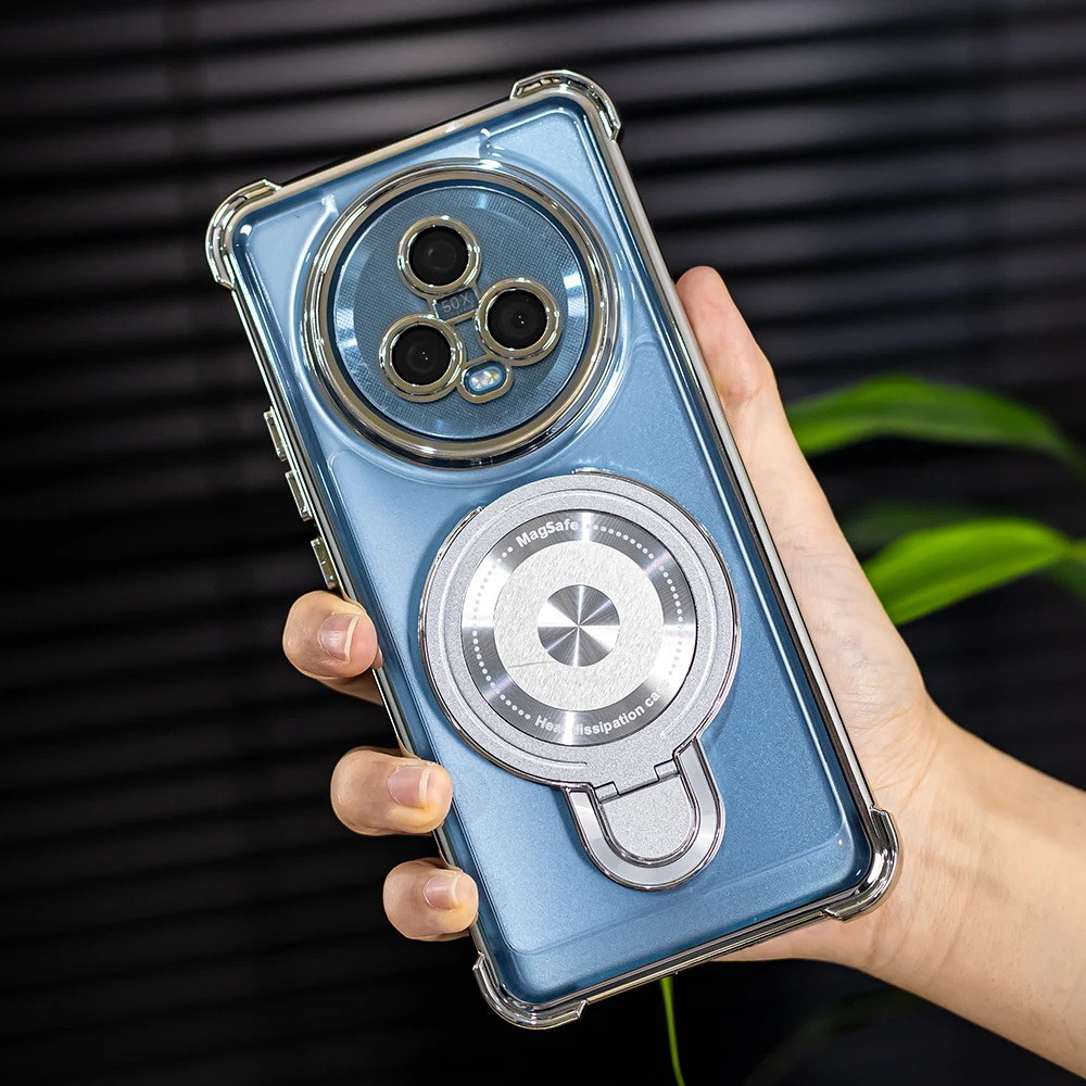 潮多米适用荣耀magic5手机壳magic5pro透明气囊防摔电镀磁吸支架