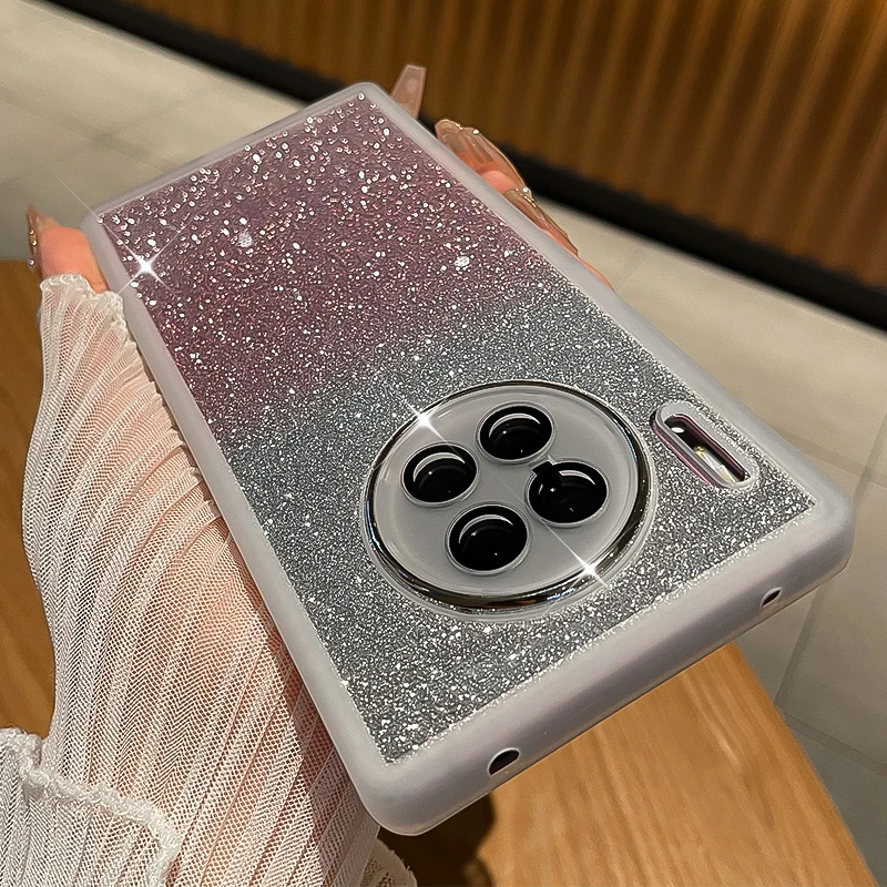 适用华为mate30手机壳mate30pro女款渐变闪粉防摔镜头全包保护套