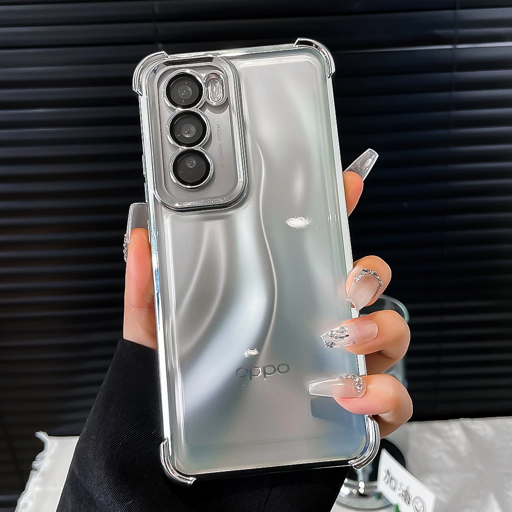 潮多米适用opporeno12手机壳reno12pro电镀透明全包镜头气囊防摔