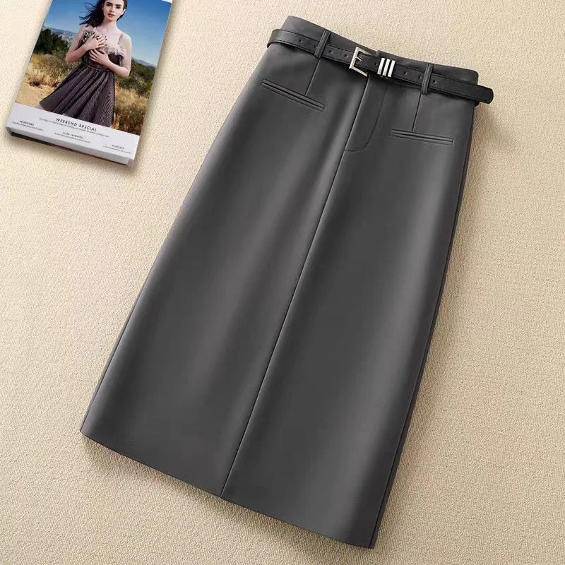 灰色开叉西装裙半身裙女2025秋季新款包臀a字裙中长款高腰工装裙