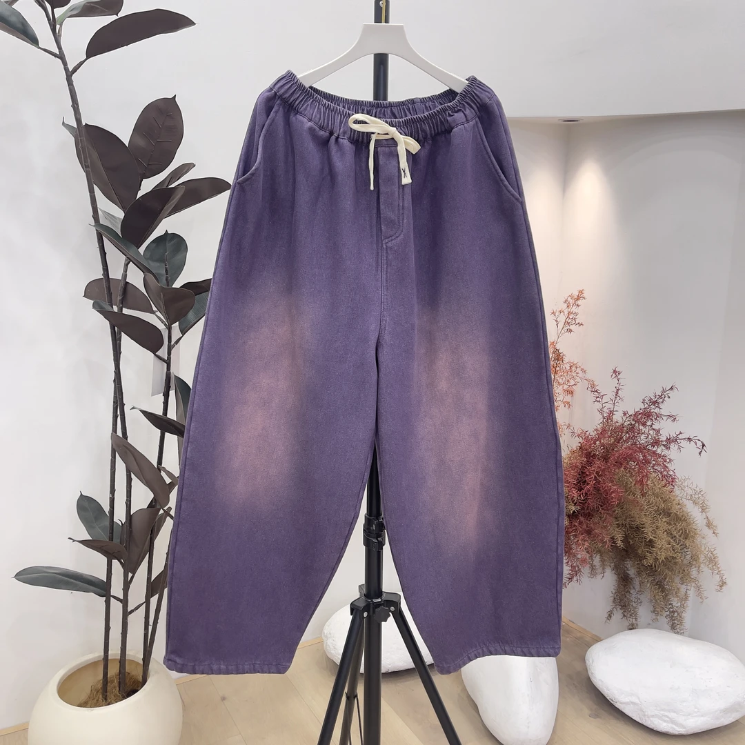 1050彩色牛仔冬季加绒加厚大版牛仔裤女