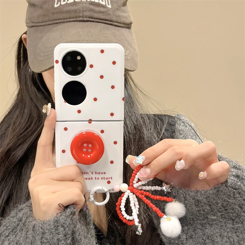 简约红波点英文华为pockets手机壳p50宝盒折叠屏高档网p60pocket