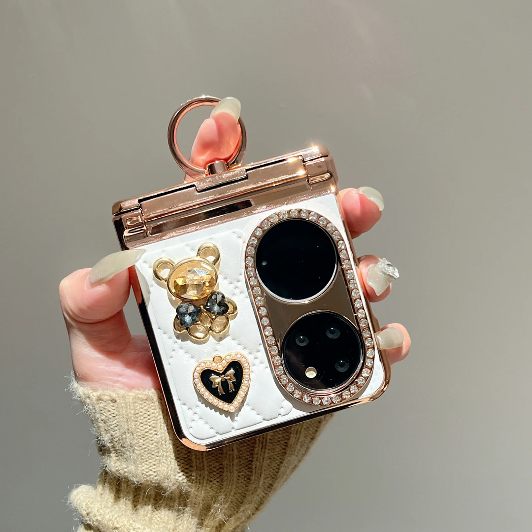 高档小香风小熊适用华为pocket2手机壳p50pockets防摔全包purax潮