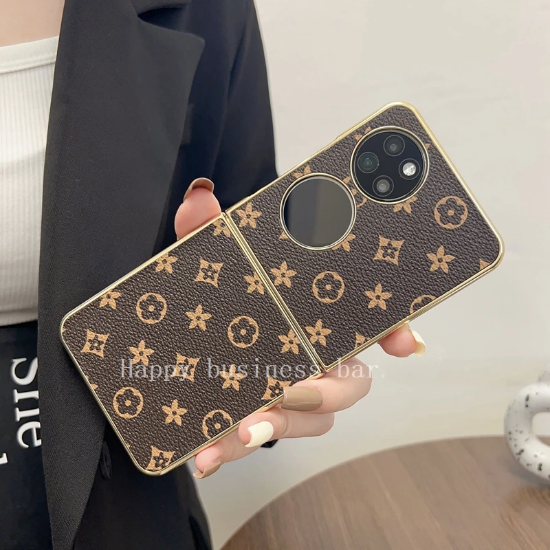 欧美高档复古皮纹适用华为p50pocket手机壳新款个性电镀壳