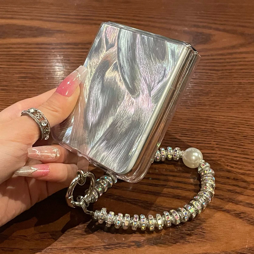 适用华为Pocket2新款夏日羽纱珍珠手链壳pockets简约超薄p50全包