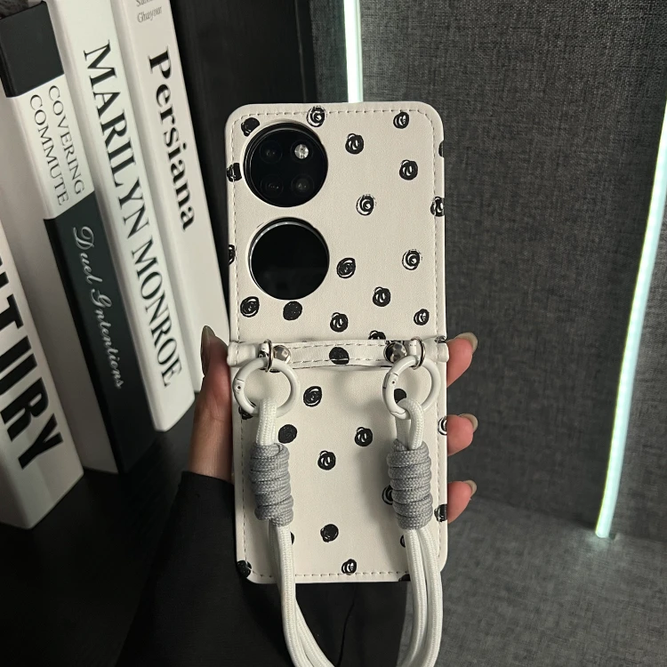 高档皮质涂鸦圈圈手提绳适用于华为pocket2手机壳全包新款pockets