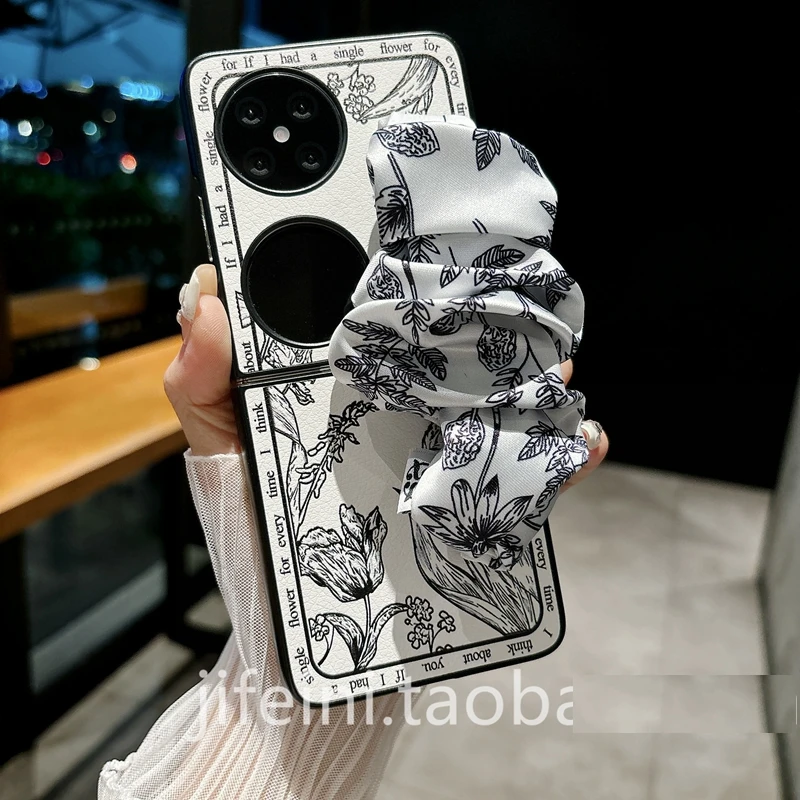 小众丝巾手腕带适用华为pocket2手机壳p50pocket花朵pockets