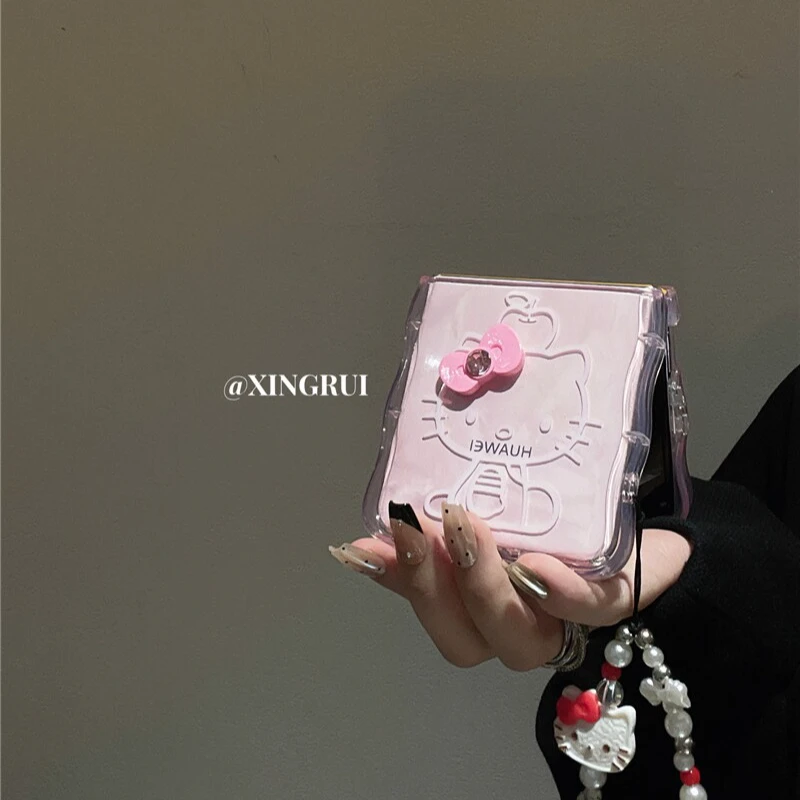 可爱卡通线条kt猫立体蝴蝶结适用华为pocket2折叠屏手机壳pockets