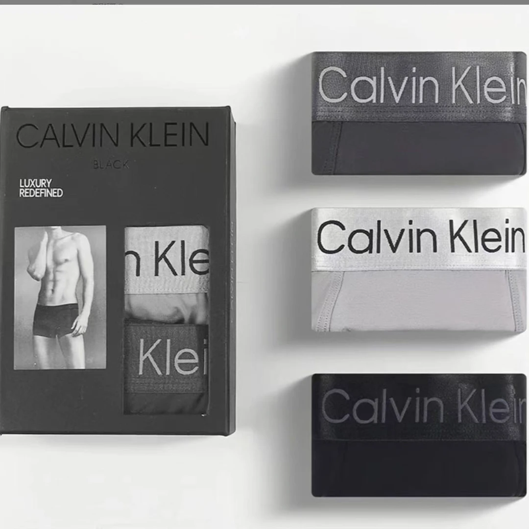 CALVIN KLEIN 简约Logo腰边平角内裤黑色*1+浅灰色*1+深灰色*1/盒