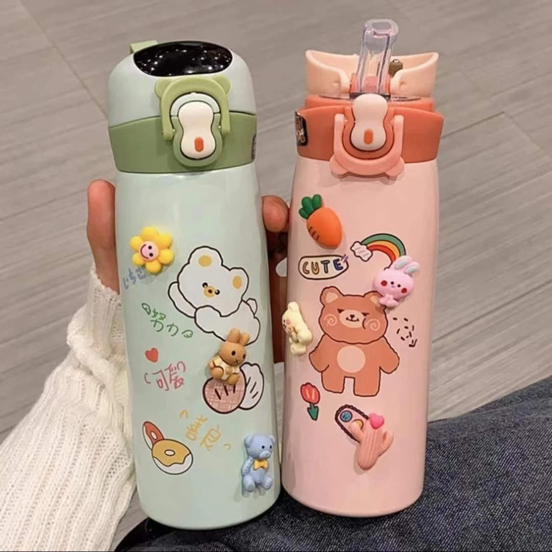 可爱简约保温吸管杯创意智能显温弹盖真空保温杯学生卡通网红水杯