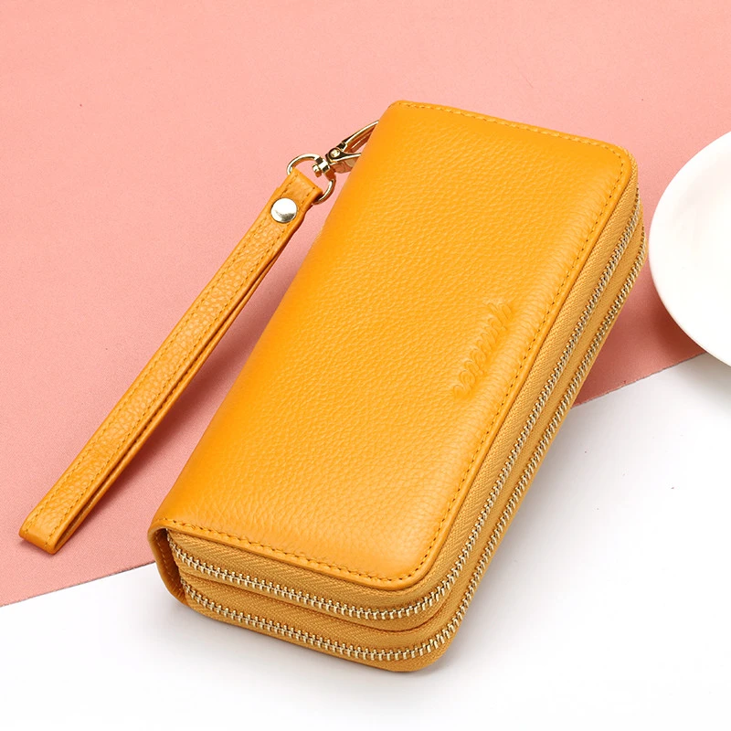 女士真皮双拉链长款钱包韩版新款时尚大容量手拿手机包高档放手机