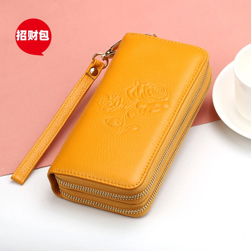 2025女士真皮韩版长款双拉链钱包手机包高档百搭多功能手拿包软皮