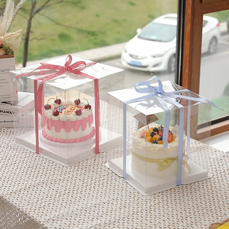 透明一次性生日蛋糕盒4寸家用双层加高三层6810寸正方形包装盒子