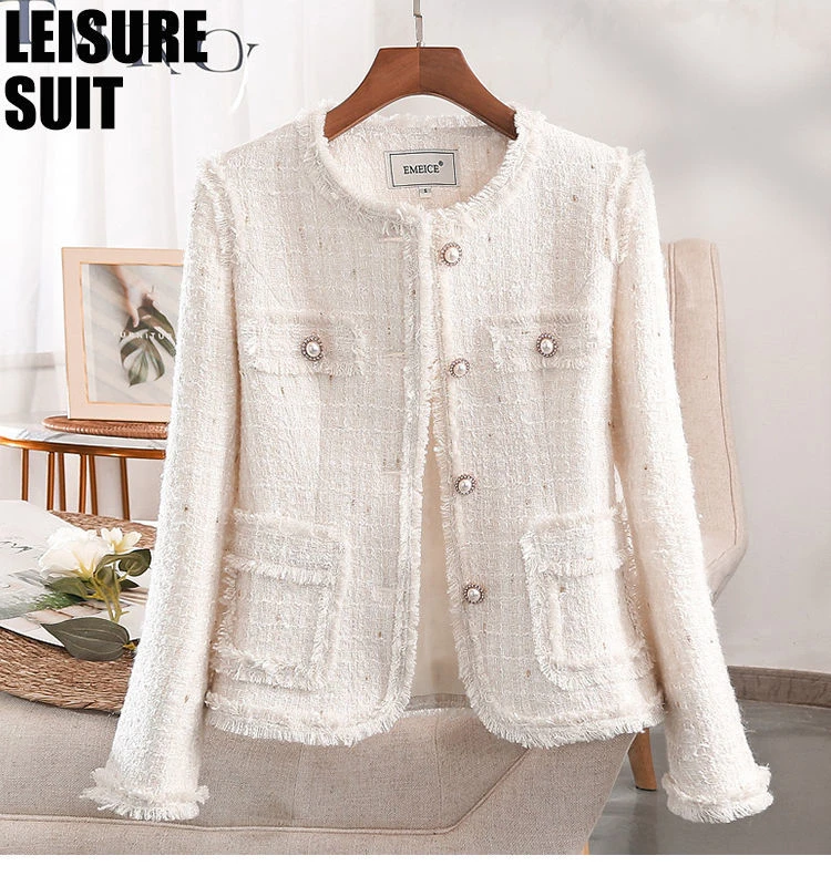 早春白色小香风短款外套女春秋高级感小个子2023新款上衣气质时尚