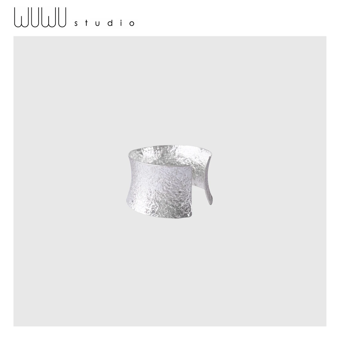 铜合金手镯 WUWU STUDIO【卡帕】艺术装饰冷淡风肌理开口银手镯6308
