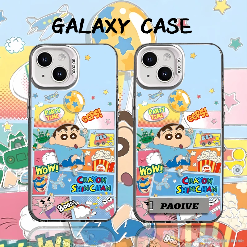 蜡笔小新拼贴适用创意小众苹果16华为小米14彩银手机防摔壳Paoive