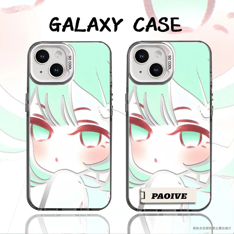 绿发小初音适用于创意可爱苹果16华为小米14彩银手机防摔壳Paoive