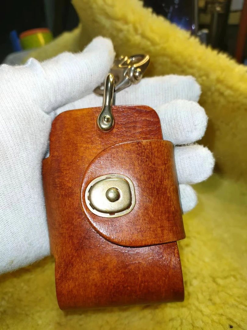 牛皮钥匙包纯铜配件外径尺寸10×6.5cm（使用后不支持七天无理由）