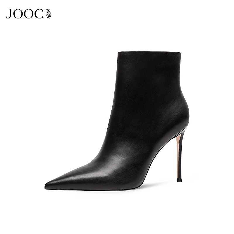 JOOC玖诗短筒靴女秋季新款细跟胎牛皮性感细跟时装靴纯色6999