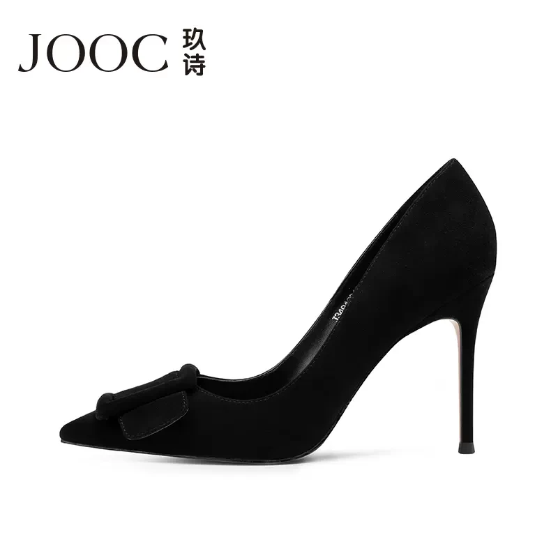 JOOC玖诗新款时尚气质尖头方扣高跟鞋女细跟职业浅口单鞋百搭2946