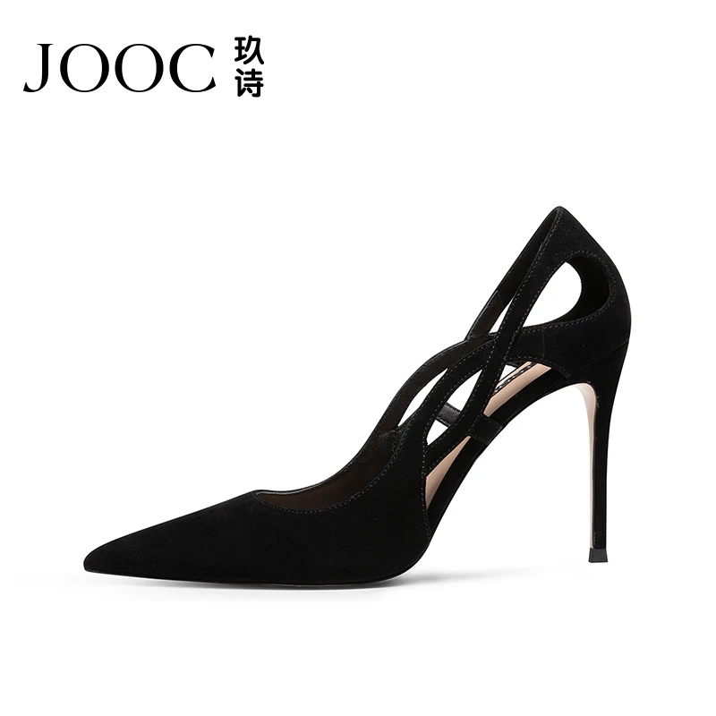 JOOC玖诗2025百搭镂空高跟鞋女细跟尖头漆皮单鞋百搭小码女鞋3585