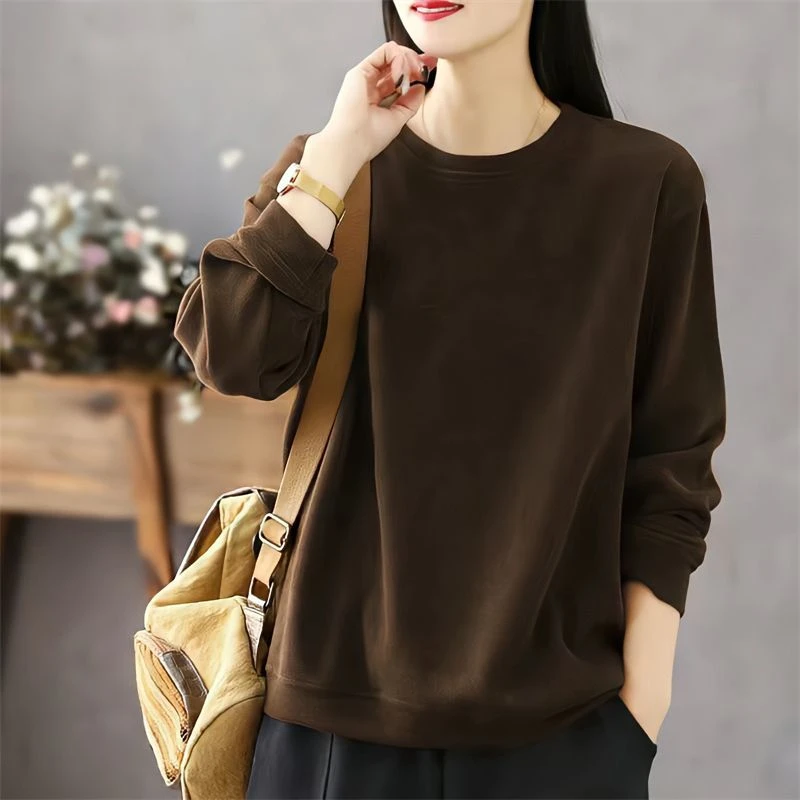 流行新款纯棉卫衣女秋季宽松显瘦遮肉设计感小众休闲圆领上衣外套