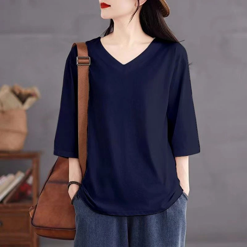 纯棉百搭字母印花七分袖t恤女新款夏季宽松韩版潮oversize上衣