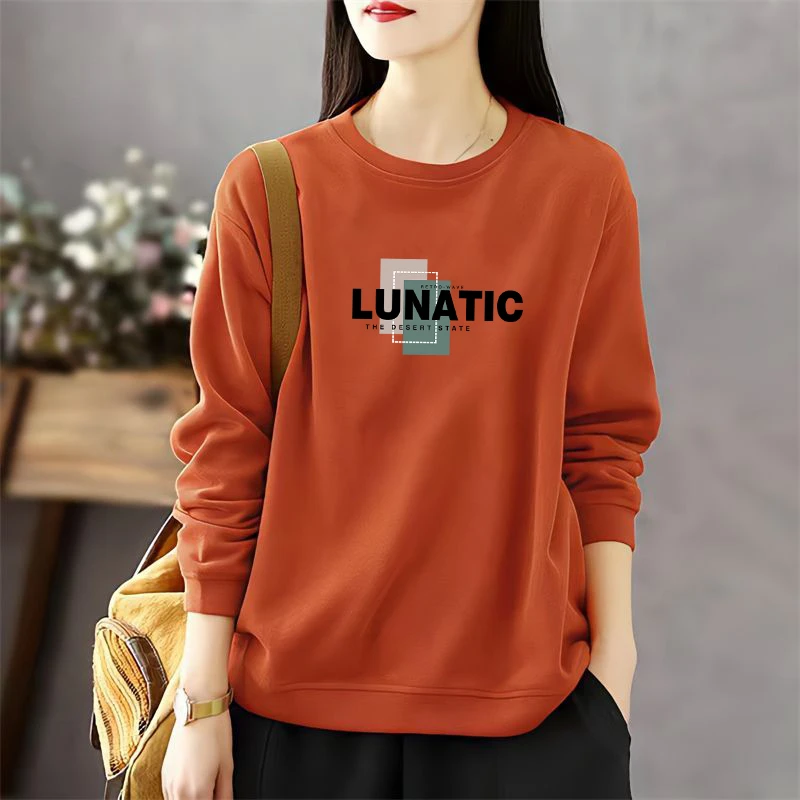 纯棉圆领卫衣女流行时尚女装春秋新款慵懒风宽松休闲遮肚长袖上衣