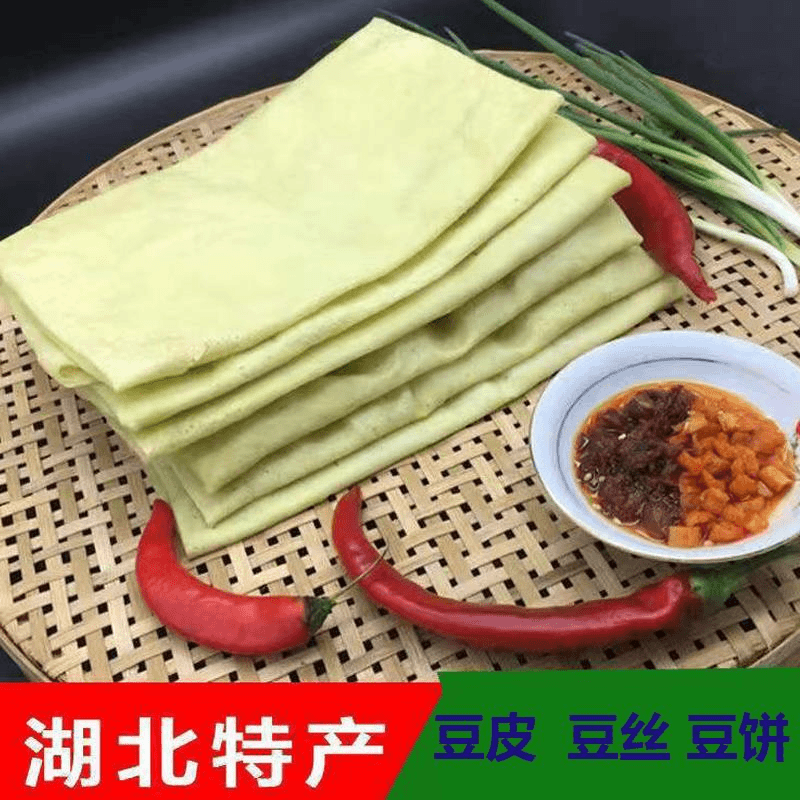 北土特产武汉绿豆皮新鲜豆饼手工农家绿豆豆丝天门豆皮湿豆饼笋0g