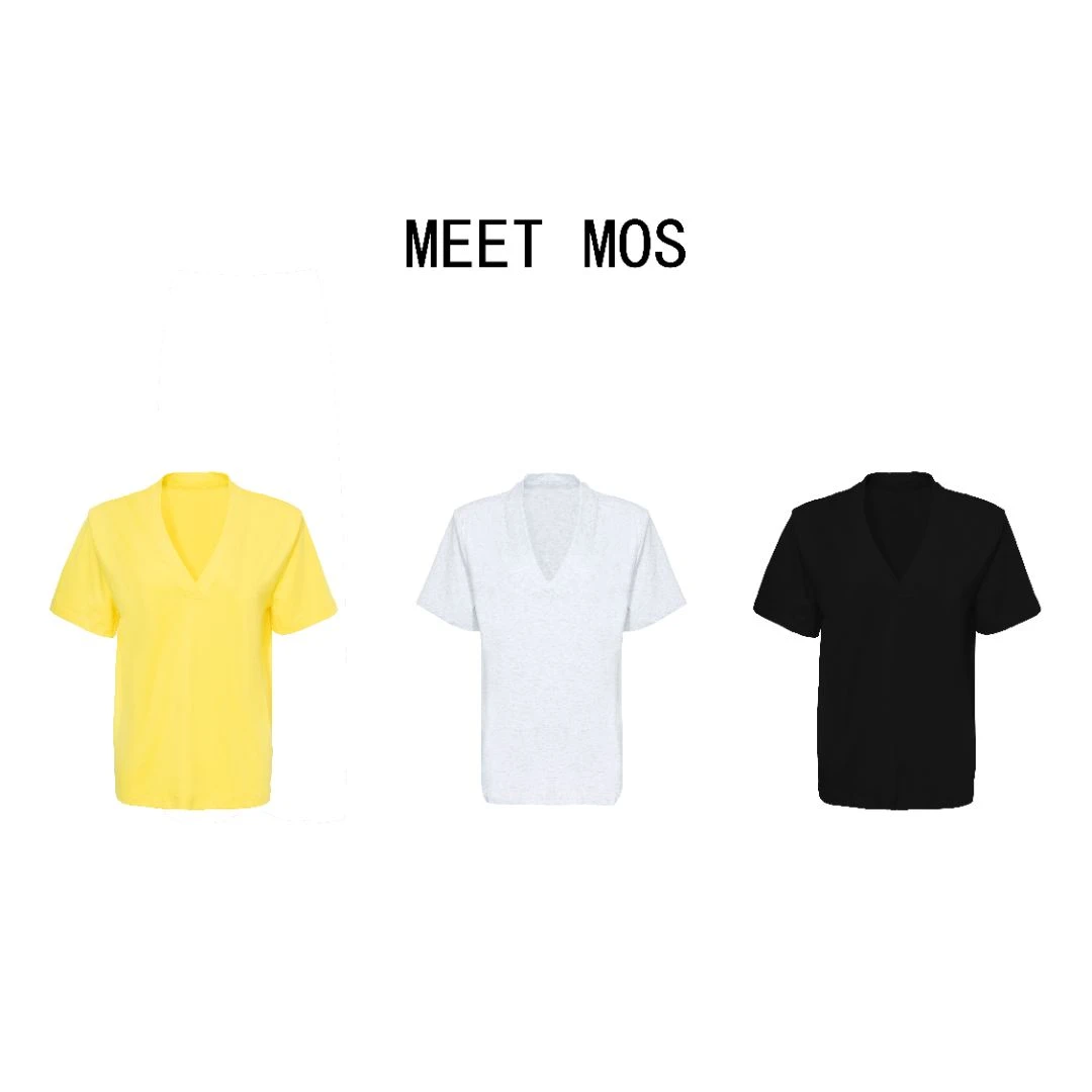 MEET MOS【V型法则】夏季纯色显瘦宽松休闲百搭短袖T