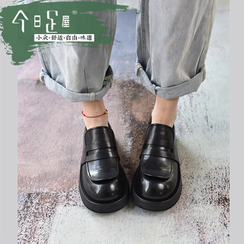 今日足屋小众大头乐福鞋松糕跟小皮鞋英伦风厚底圆头单鞋女231031