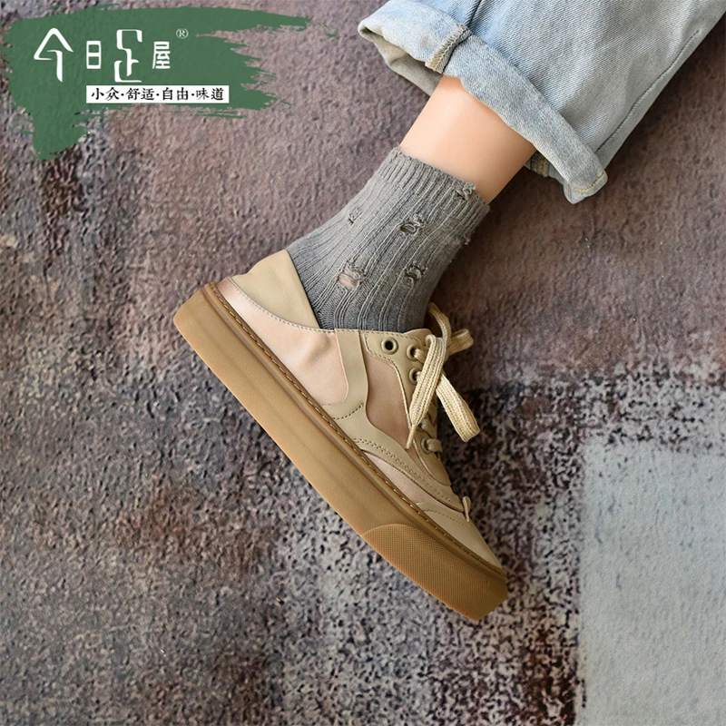 今日足屋港式拼色厚底德训鞋轻便舒适系带软底软面休闲鞋女232024