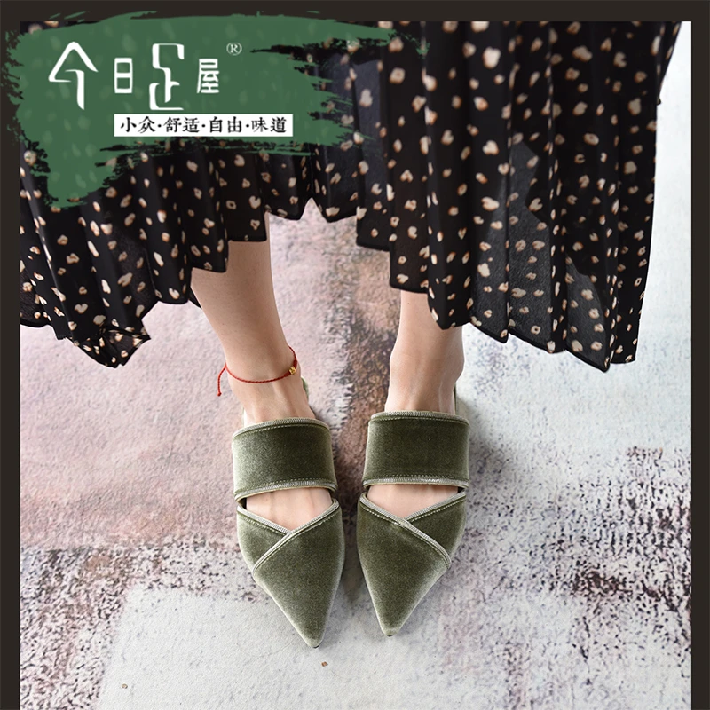 今日足屋韩版高端包头名媛低跟凉鞋舒适洋气尖头气质拖鞋女231018
