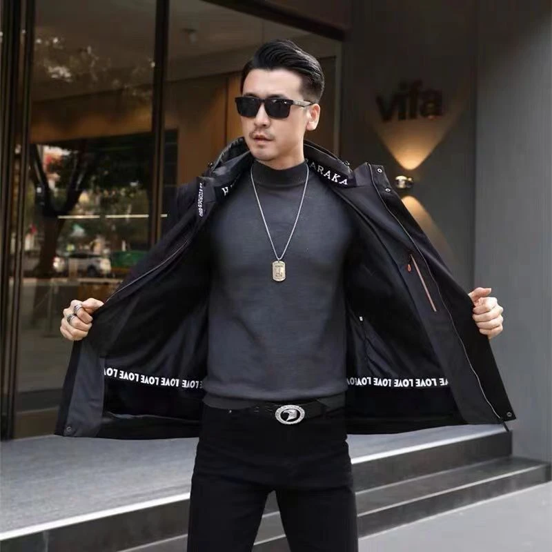 男士爆款雷锋款兔毛内胆修身休闲可拆卸反季保暖冬季连帽派克服