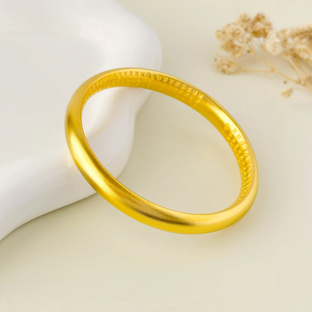 足银手镯 贴金工艺足银999古法心经磨砂素圈银手镯送礼女款