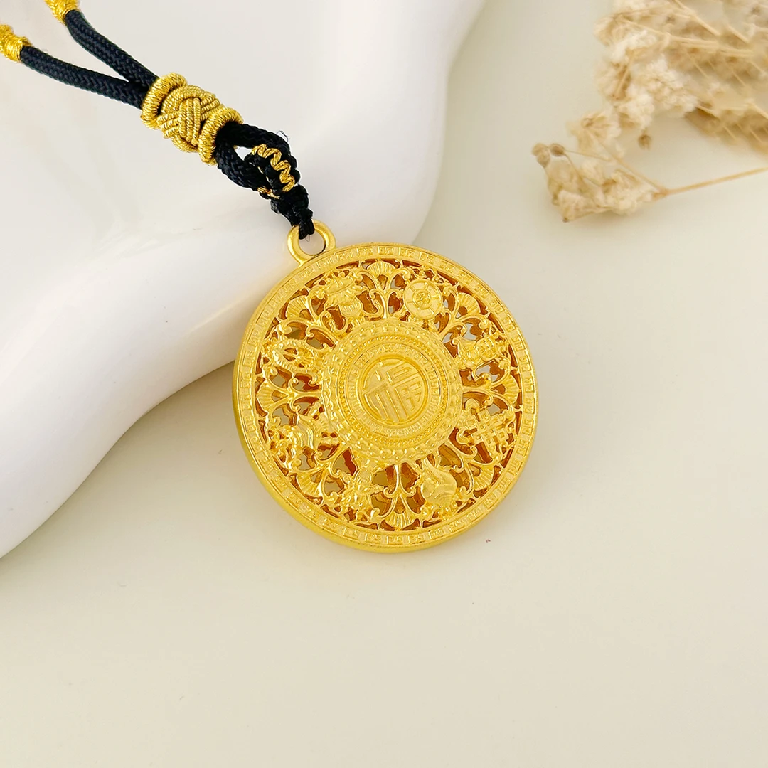 吊坠足银 贴金工艺足银999复古八宝罗盘吊坠女闺蜜礼物挂坠