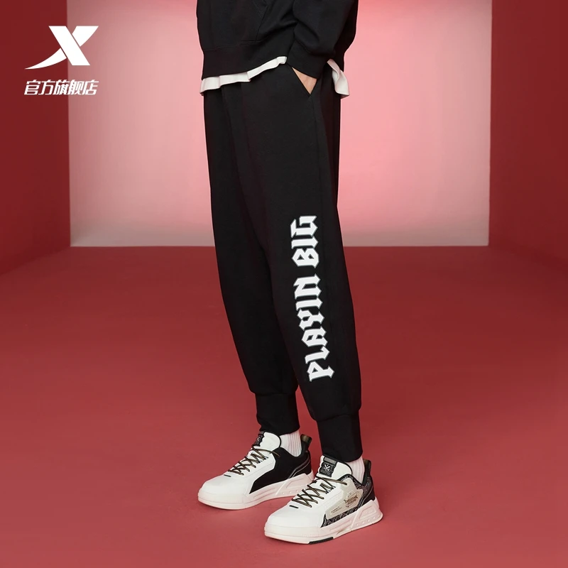 特步运动裤男夏季新款束脚针织长裤塑型透气舒适印花休闲宽松裤子