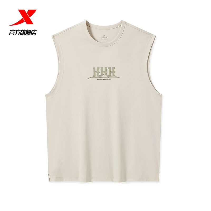 特步无袖T恤男2025夏季美式肌肉健身弹力短袖运动跑步打底背心男