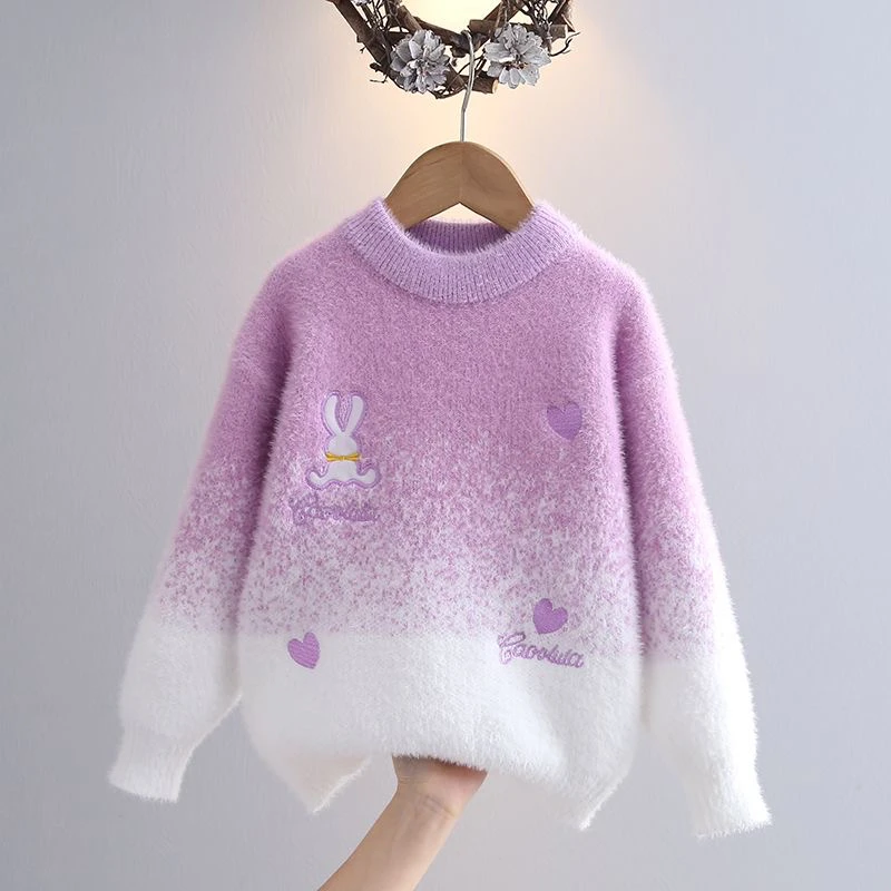 女童毛衣2025水貂新款秋冬洋气中大童渐变色打底针织加密加厚毛衣