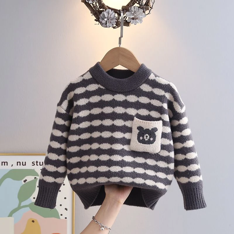 儿童韩国绒拼色2024秋冬季新款保暖上衣中童男童洋气