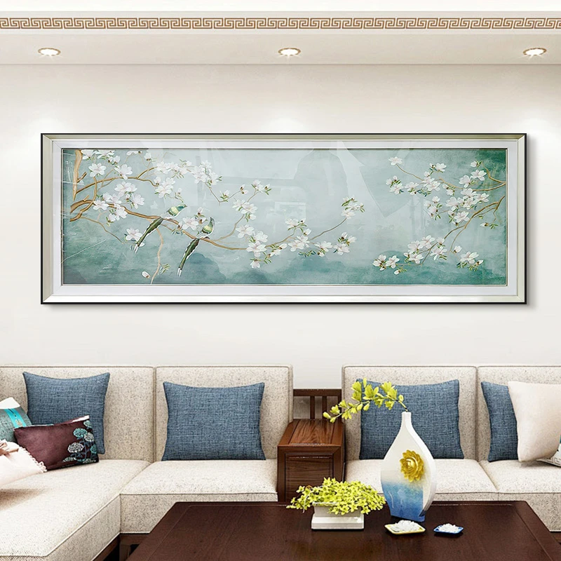 大利花鸟高货刺绣中式沙发背景装饰画客厅书房刺绣花鸟80230