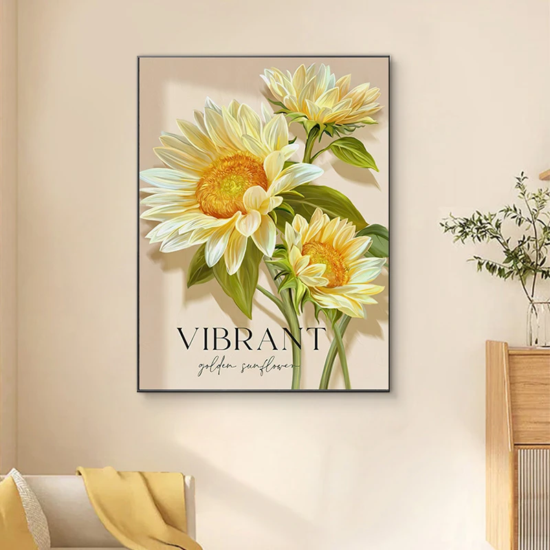 厅装饰画沙发背景墙挂画玄关肌理画大幅落地画挂画向日葵6080