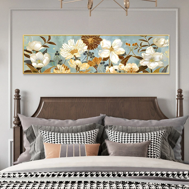 简约客厅装饰画欧式轻奢主卧床头画客厅背景墙挂画白花40150