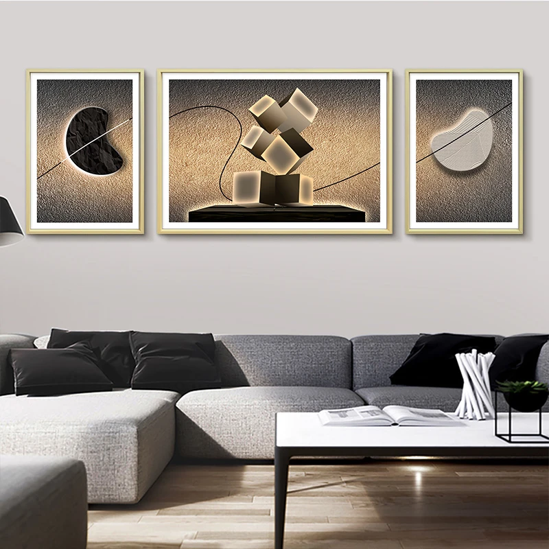 欧黑白客厅装饰画抽象极简玄关挂画沙发背景墙三联线条70200
