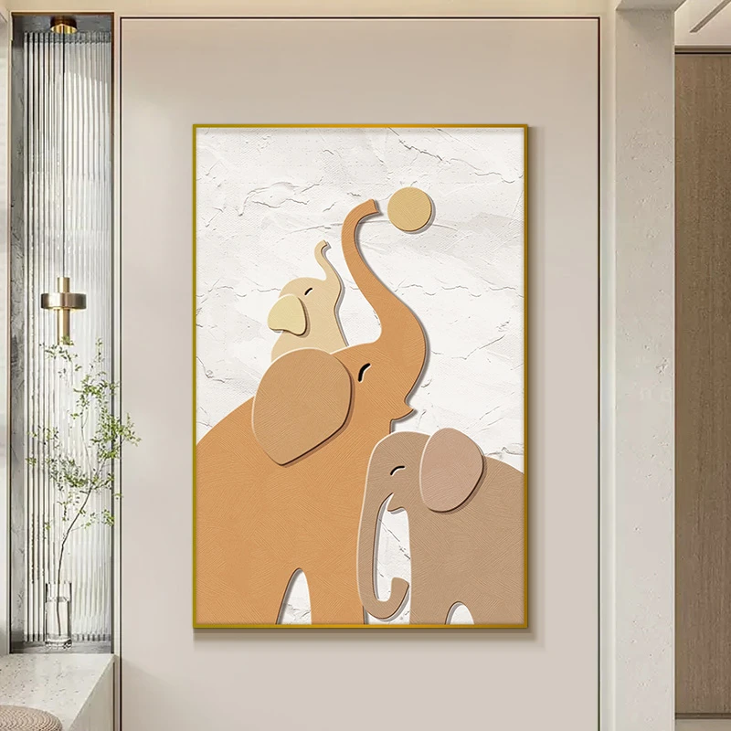 现代简约入户装饰画客厅挂画卧室沙发背景墙画三只大象80120